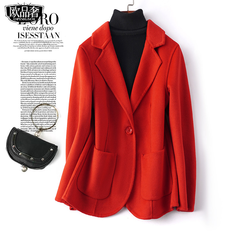 毛呢西装外套女短款西服领修身气质双面呢秋冬新款羊绒大衣小个子