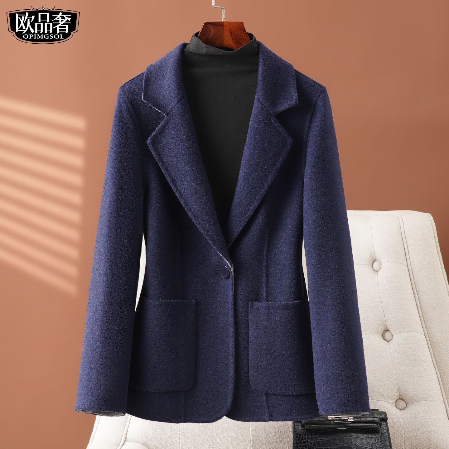 双面绒西服大衣短款通勤百搭小个子大码2026春新款羊毛呢西装外套