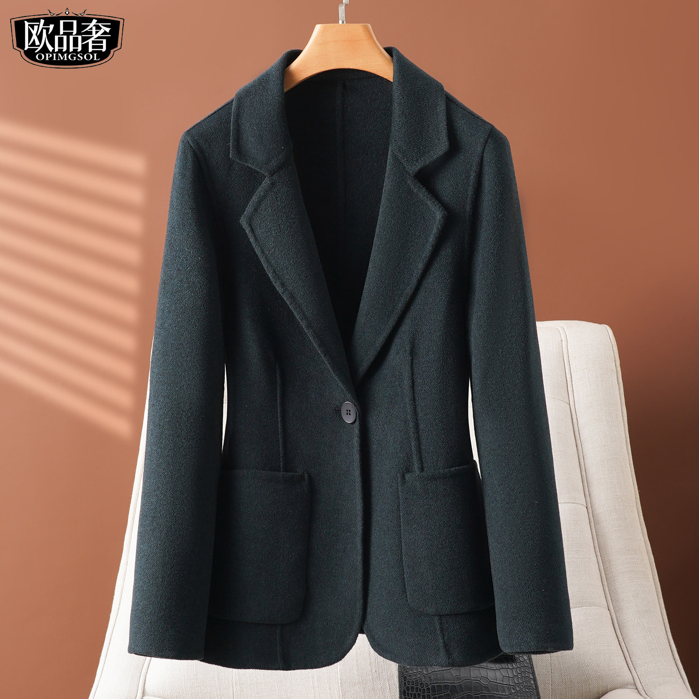 双面绒西服大衣女士短款修身气质加大码2026春新款羊毛呢西装外套