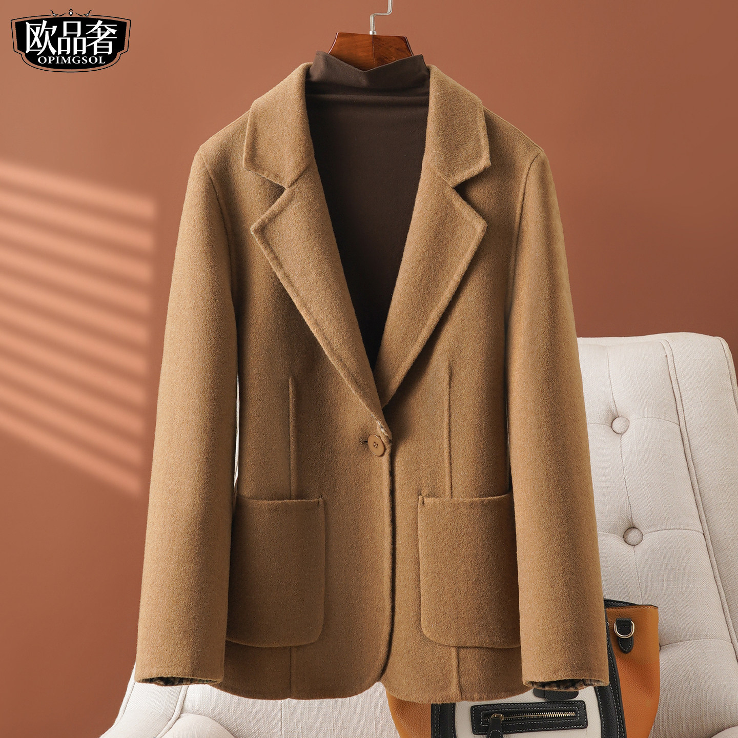 羊毛呢西装女短款修身气质加大码外套小个子2026春新款双面绒大衣