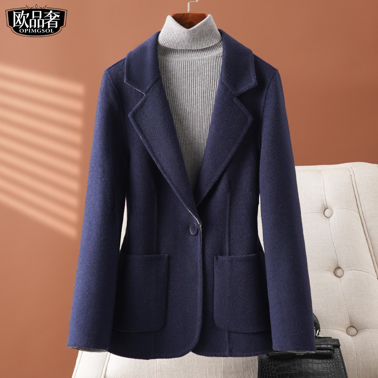 西装外套女短款西服领通勤气质加大码双面绒2026春新款羊毛呢大衣