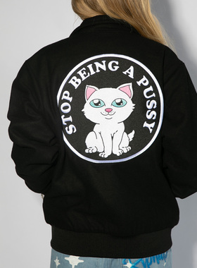 【Ohh】现货RIPNDIP STOP BEING A PUSSY VARSITY JACKET 贱猫夾