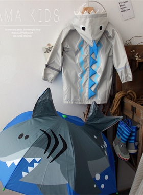 mama studio 雨天怎么办.3D造型儿童雨衣晴雨伞雨披鲨鱼恐龙雨具