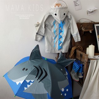 MAMA KIDS 雨天怎么办.3D造型儿童雨衣晴雨伞雨披鲨鱼恐龙雨具