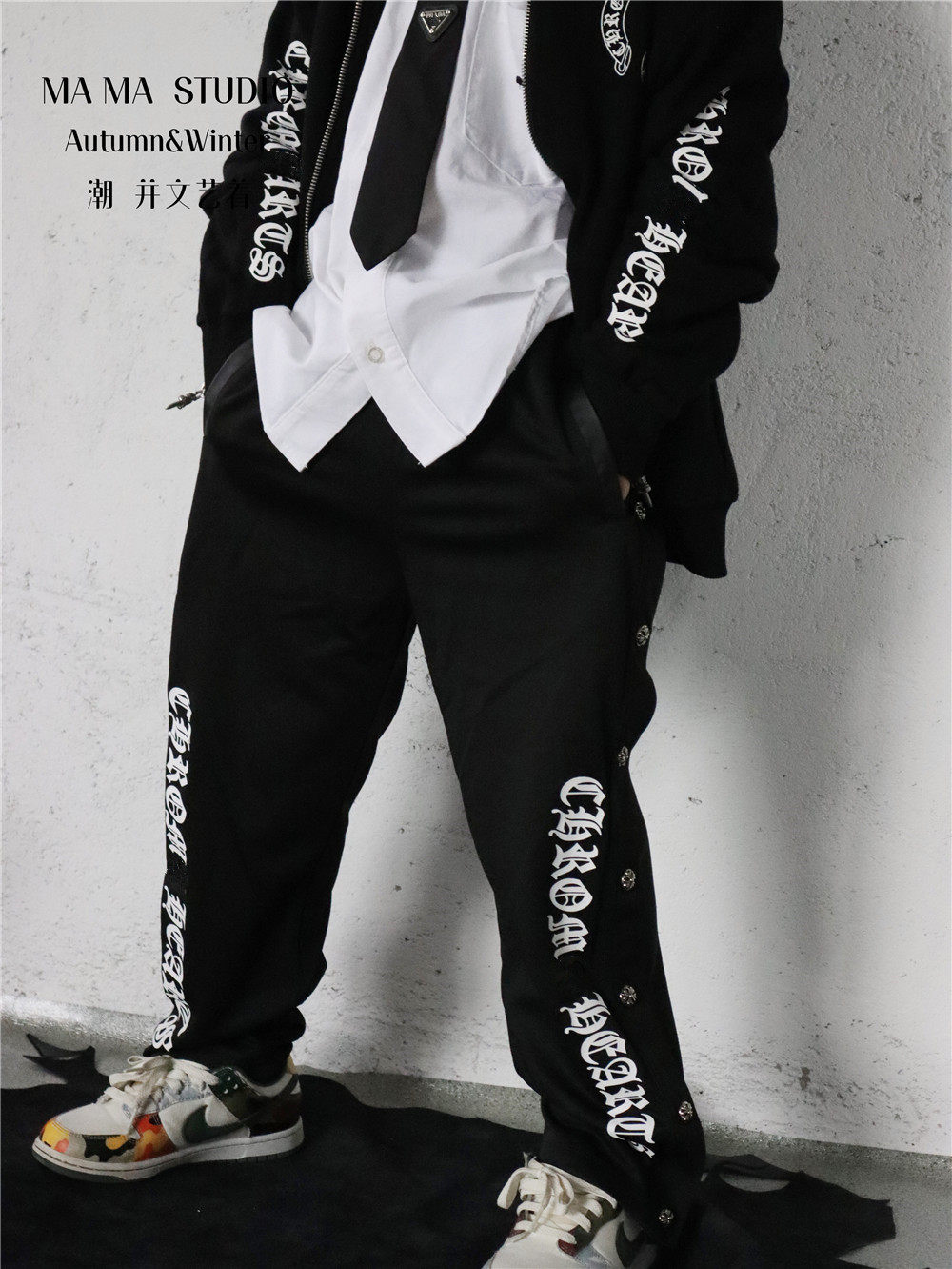 mama studio 2022日潮亲子字母运动套装 毛圈卫衣外套 街舞排扣裤