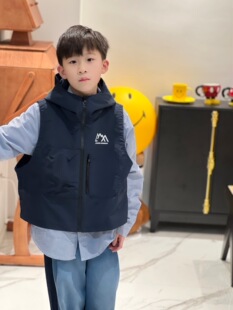 mama studio 儿童机能户外风反光连帽拉链马甲 防风防水亲子山系