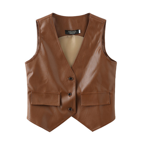 短款短款皮马甲拉莎达菲时尚