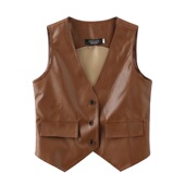 高级感黑色V领短款 马甲背心女法式 坎肩马夹背心叠女 西装 皮衣新款