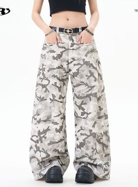 OREETA丨跨境雪地直筒迷彩工装裤潮牌阔腿美式A字版型雪地迷彩裤