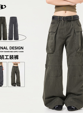 OREETA丨美式多口袋伐木工装裤男女水洗做旧耐磨耐脏休闲阔腿裤