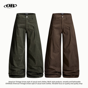 OREETA丨美式复古简约高级感工装裤男女宽松阔腿弯刀休闲裤