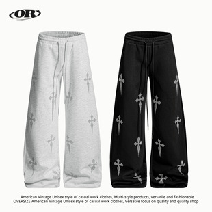 OREETA丨美式烫钻十字架弯刀卫裤男女款阔腿轻奢高级感休闲运动裤