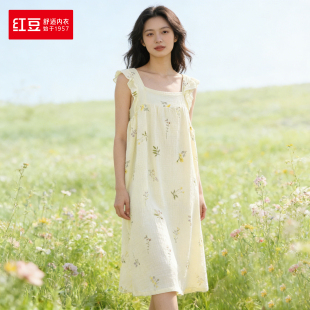 家居裙全棉背心式 红豆居家睡裙 棉纱 100%棉裙子女 6J128 纯棉