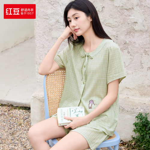 红豆睡衣女纯棉短袖短裤6J342