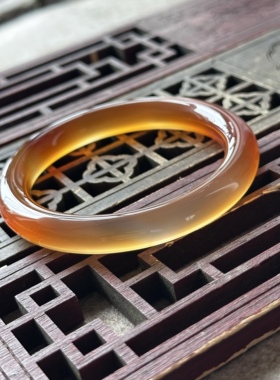 天然巴西冰红俏色黄冰玛瑙手镯圆条高冰渐变刚冰透胖条镯子57口径