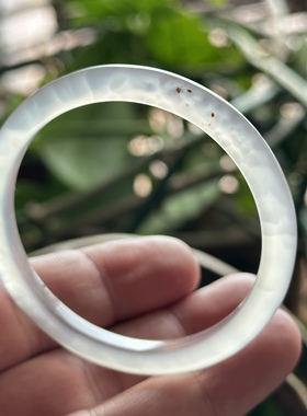 天然马料高冰白冰玛瑙手镯冰透意境镯白月光玉髓鱼鳞纹红花清新51