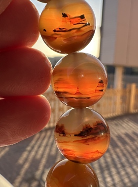 天然巴西水墨花料冰红蜜糖刺景火焰山长城古堡风景景观玛瑙手串