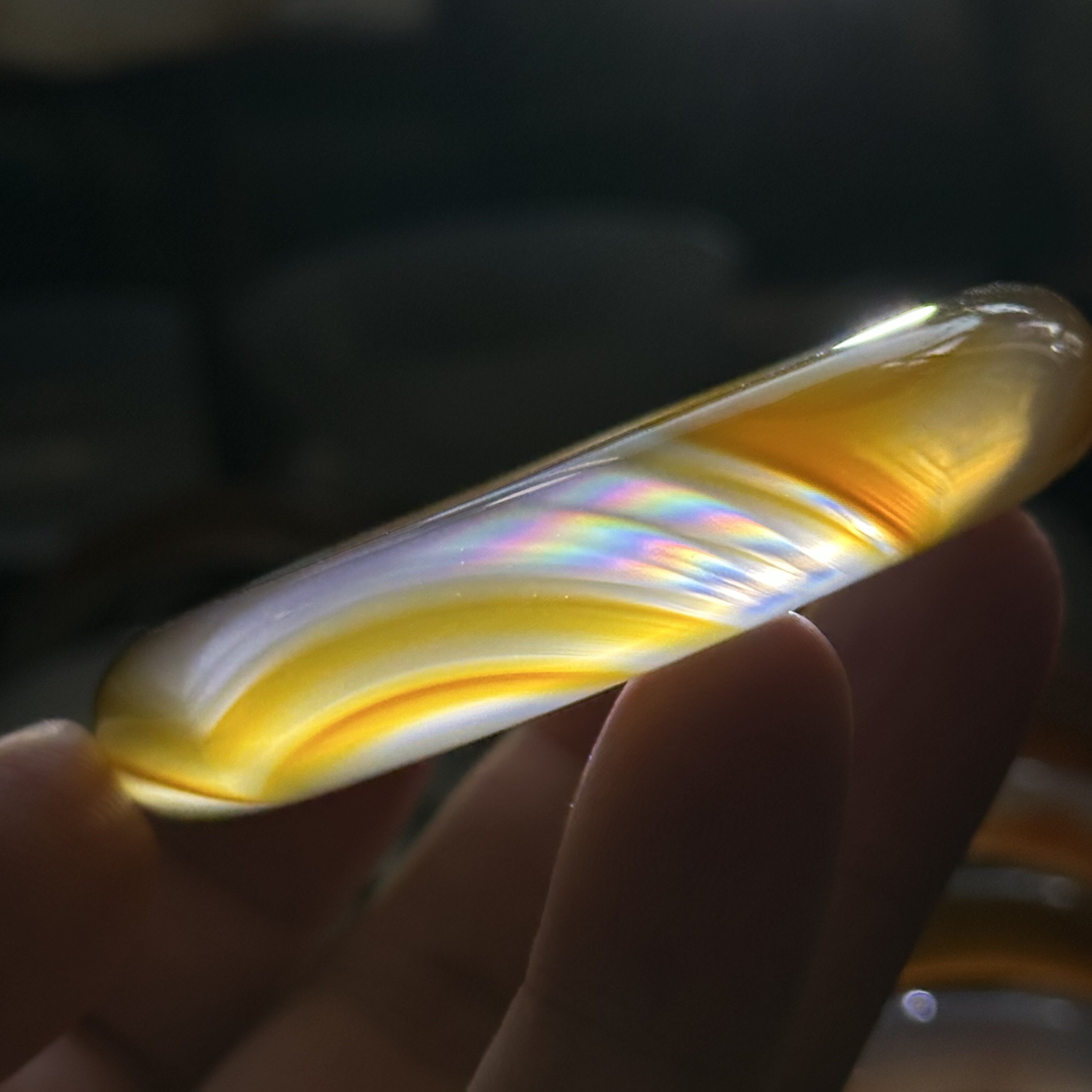 天然高冰玉髓黄冰金丝冰透七彩极光彩虹光虹膜玛瑙手镯54口径