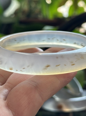 天然马料海洋玉髓满圈飘花小碎花朵冰透白冰玛瑙草花手镯60口径