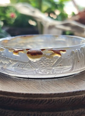 云臻阁 天然高冰俏色玉髓手工巧雕立体风景意境手镯雕刻镯59口径