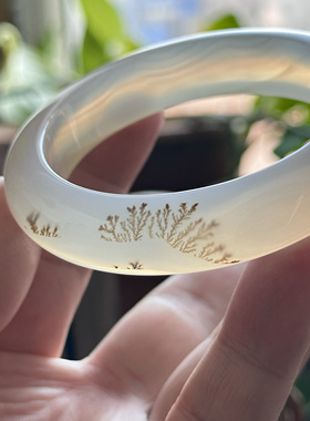 云臻阁天然海洋玉髓草花杨柳风景玛瑙手镯小草意境清新冰透白冰57