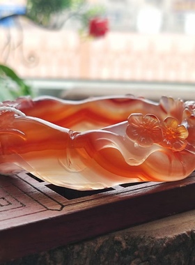 云臻阁天然巴西红玛瑙雕刻梅花牡丹油润立体树景景观手镯56口径