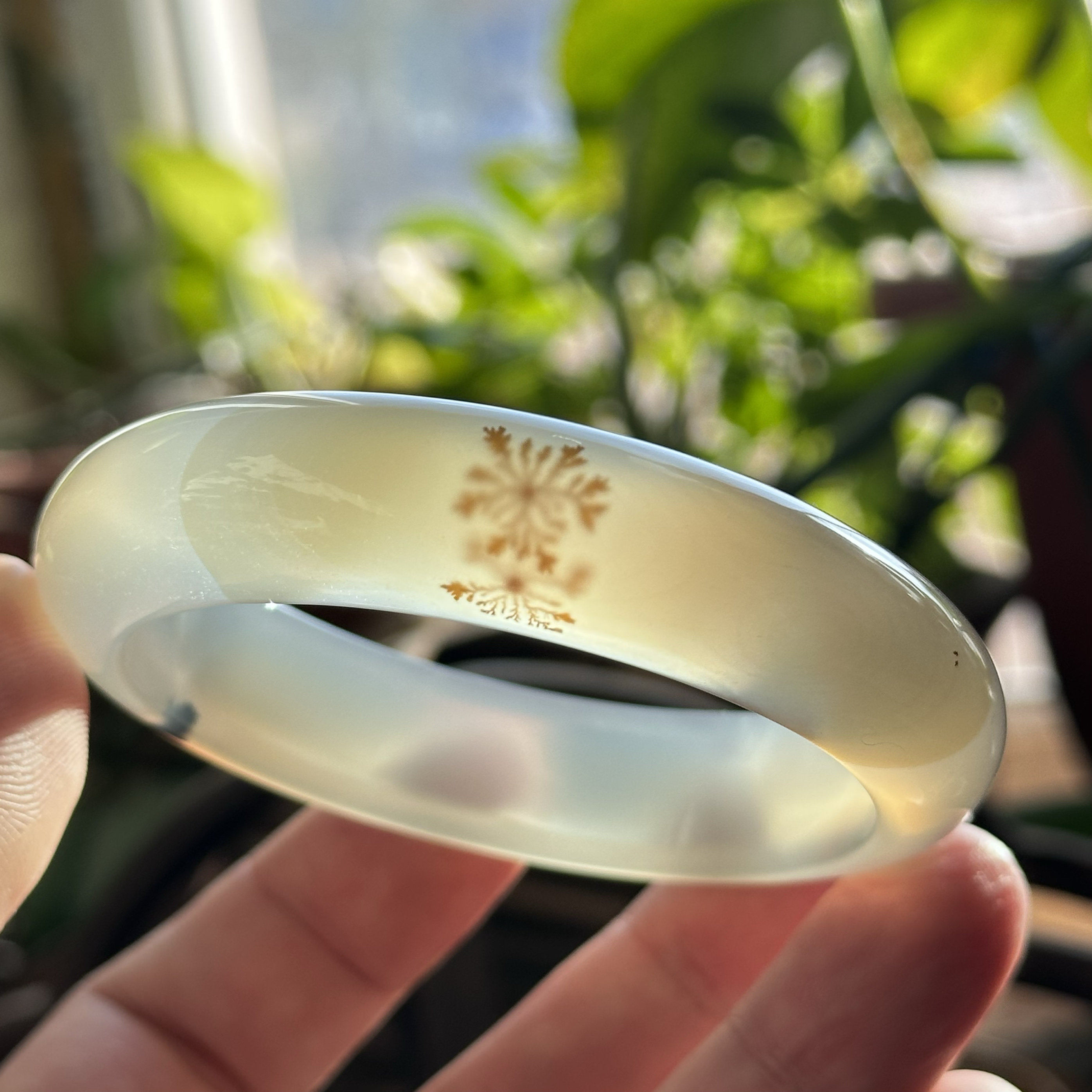 天然玛瑙海洋玉髓手镯高冰马料白冰玛瑙手镯加厚草花大花冰透60口