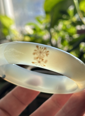 天然玛瑙海洋玉髓手镯高冰马料白冰玛瑙手镯加厚草花大花冰透60口