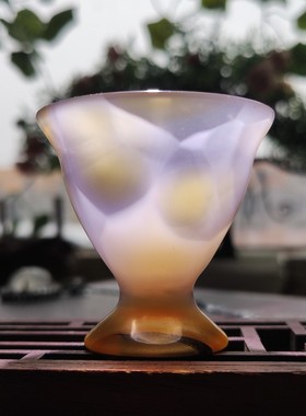 云臻阁天然高冰鱼鳞纹巴玉水墨意境花料高脚杯茶杯酒杯品杯主人杯