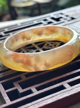 天然海洋玉髓水墨草花龙纹花瓣枝柳粉花云朵黄冰意境玛瑙手镯60口