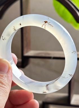 云臻阁天然海洋玉髓草花飘花绽放花朵闪丝意境白冰冰透马料手镯58