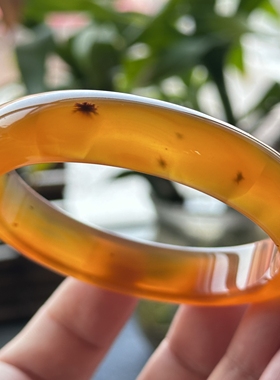 云臻阁天然巴西蜜糖黄冰焦糖色草花冰透玛瑙手镯60口径