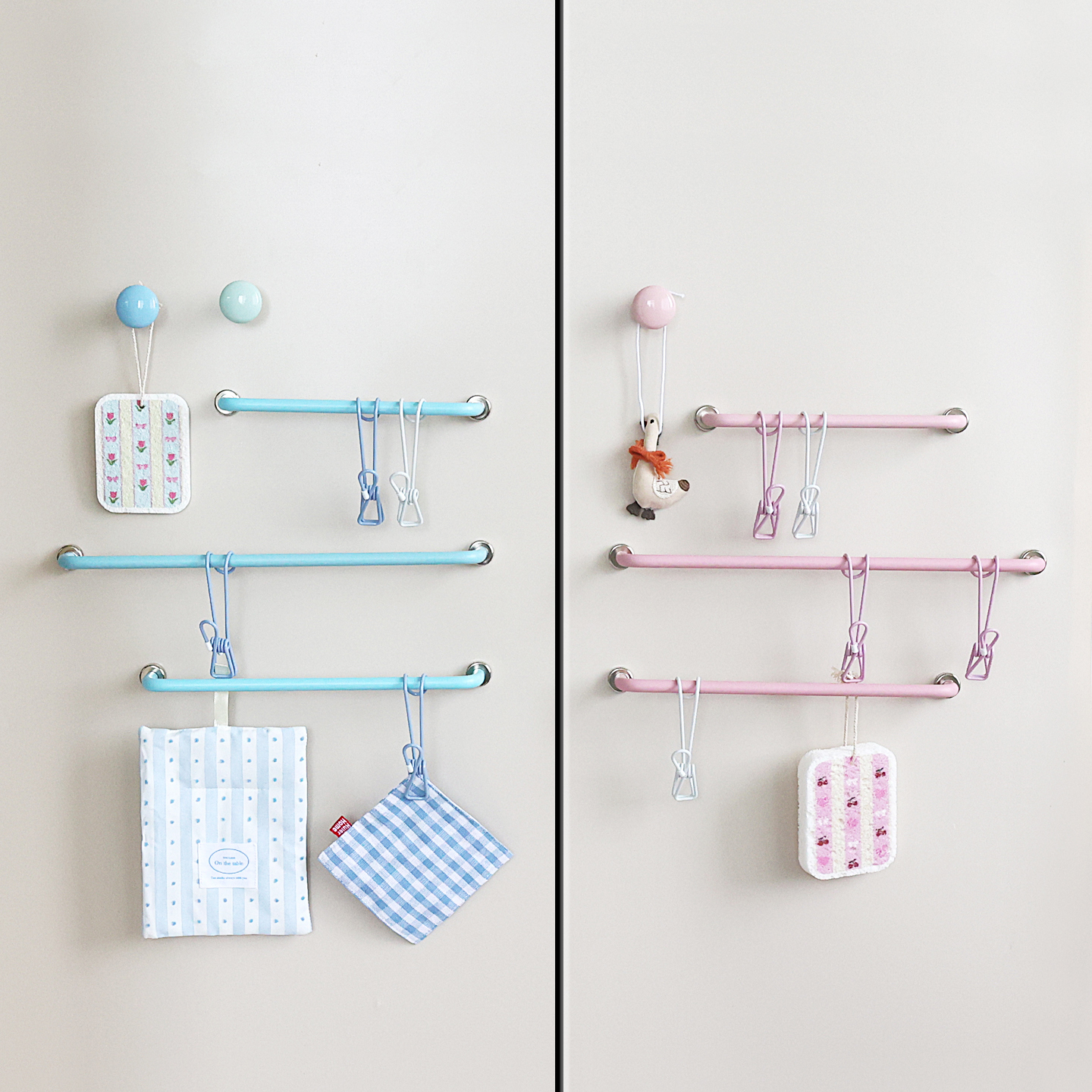 入户门磁吸彩色挂杆厨房毛巾抹布收纳挂钩洞洞板冰箱侧门置物挂杆