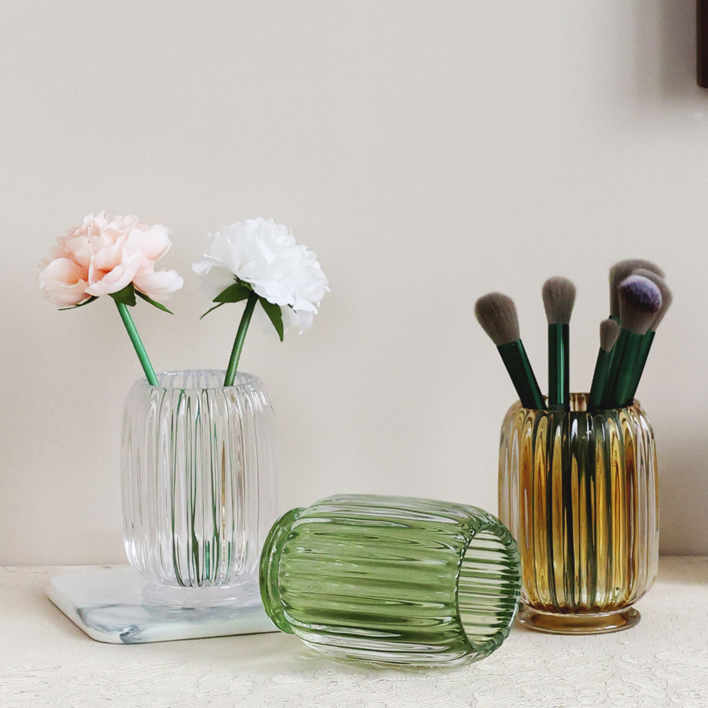 玻璃化妆刷收纳桶笔筒眼影刷梳子收纳桶高颜值小花瓶装饰摆件,收纳整理,化妆刷收纳盒/桶,淘宝优惠券,粉丝福利购,淘宝优惠卷