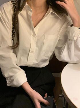 最小的海 蓝色衬衫女设计感小众衬衣春夏韩版宽松慵懒风长袖上衣