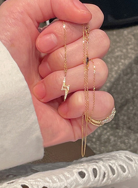 强推款原创设计S925纯银闪电满钻项链高级感轻奢个性吊坠锁骨链