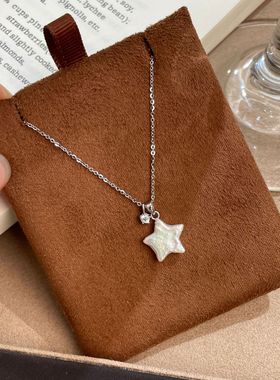S925纯银天然异形星星珍珠项链女单钻幸运星小众设计感锁骨链