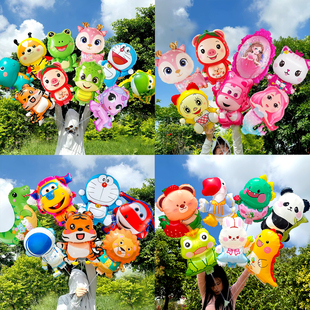 儿童充气手持夹片气球卡通多款托杆生日幼儿园活动户外摆摊小玩具