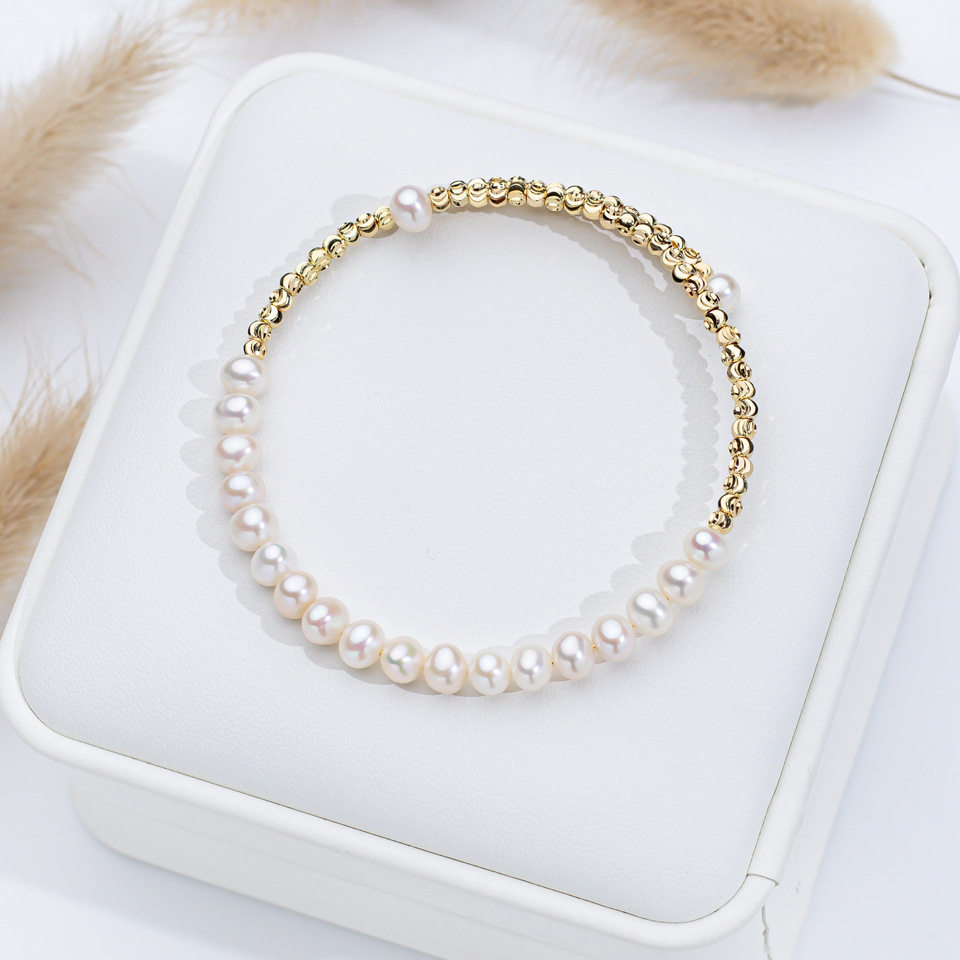 5mm天然淡水珍珠手镯女可调节弹力圈手串时尚高级感2025款手饰