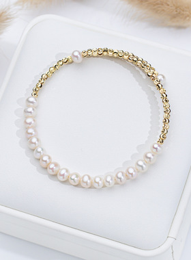 5mm天然淡水珍珠手镯女可调节弹力圈手串时尚高级感2025款手饰