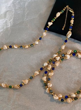 天然异形不规则贝壳波西米亚复古小众撞色天然石串珠简约气质