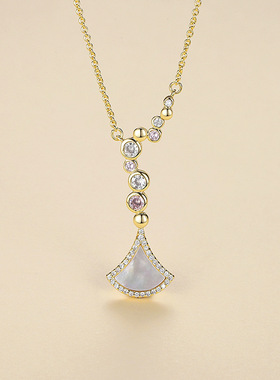 设计款镶钻白贝裙子项链女士镀K金高级感百搭高保色小众锁骨链