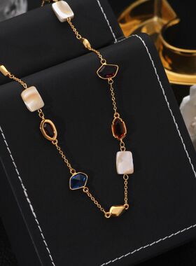 《高版本不掉色18k金厚度0.05+电泳+抛数++4》多巴胺不规则彩色项