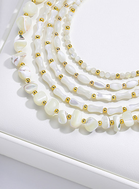 天然海贝项链郁金香竹节圆珠饰品女颈链串珠小清新跨境ins风