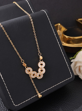 金店同款沙金镶钻五帝钱耳线长款项链网红百搭气质高级感项链