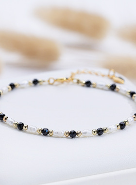 淡水米形珍珠切面天然石手链手串尖晶石水晶设计高级感ins风饰品