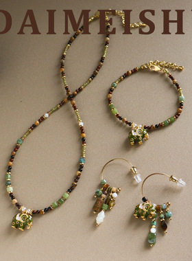 新款清新复古精致滴油小象施家珍珠项链轻奢小众高级感串珠锁骨链