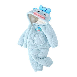 小丑鱼睡衣冬季儿童牛奶绒加绒加厚款家居服男孩女孩连帽亲子睡衣