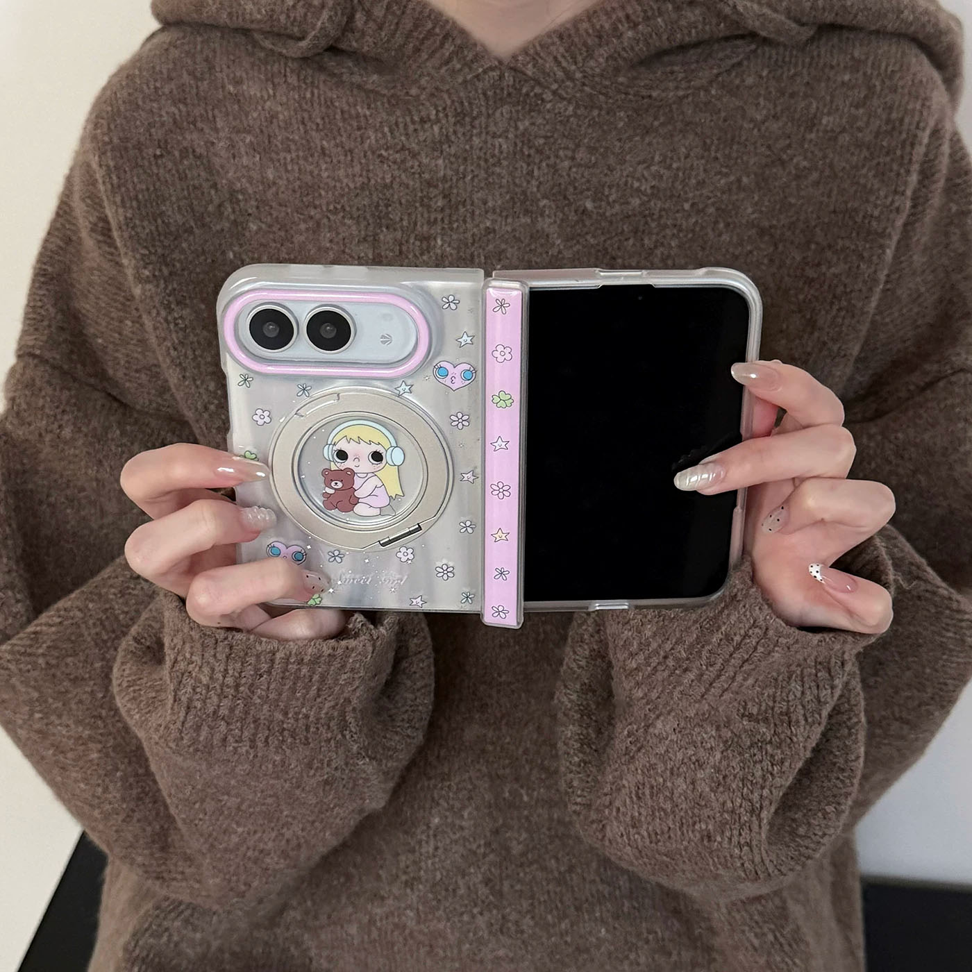 银河光泽可爱耳机少女磁吸支架适用苹果18手机壳新款折叠屏iPhone18fold女款Ultra可爱18Ultra防摔保护套