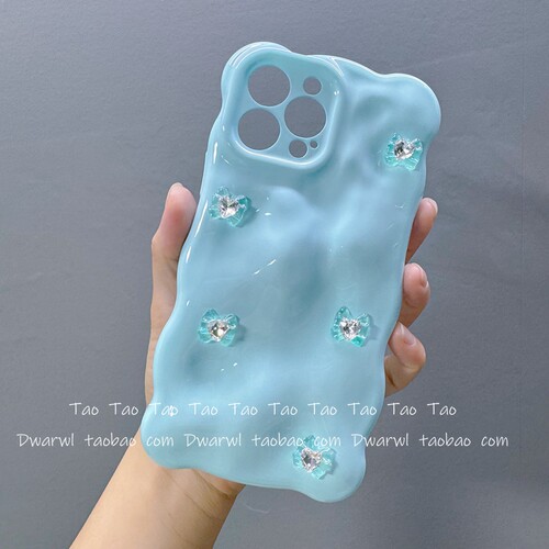 气泡纯色天蓝色水钻蝴蝶结钻石适用iPhone16手机壳苹果15pro max全包边14PRO硅胶13可爱女款12软时尚11防摔